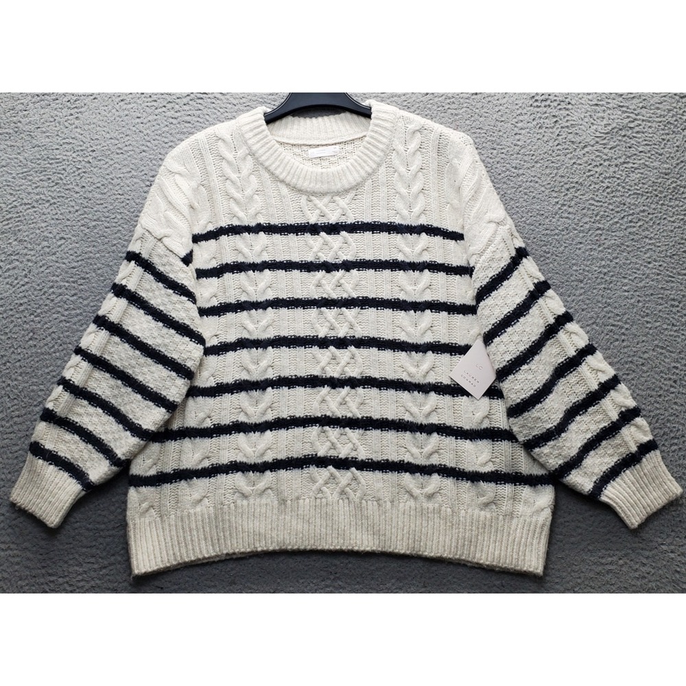 LC Lauren Conrad Sweater Womens 2X Multi Striped Chunky Knit Crew Neck Pullover